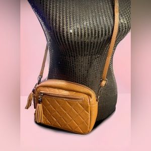 Fiordaliso Italian Leather Tan Quilted Crossbody With Removable Strap